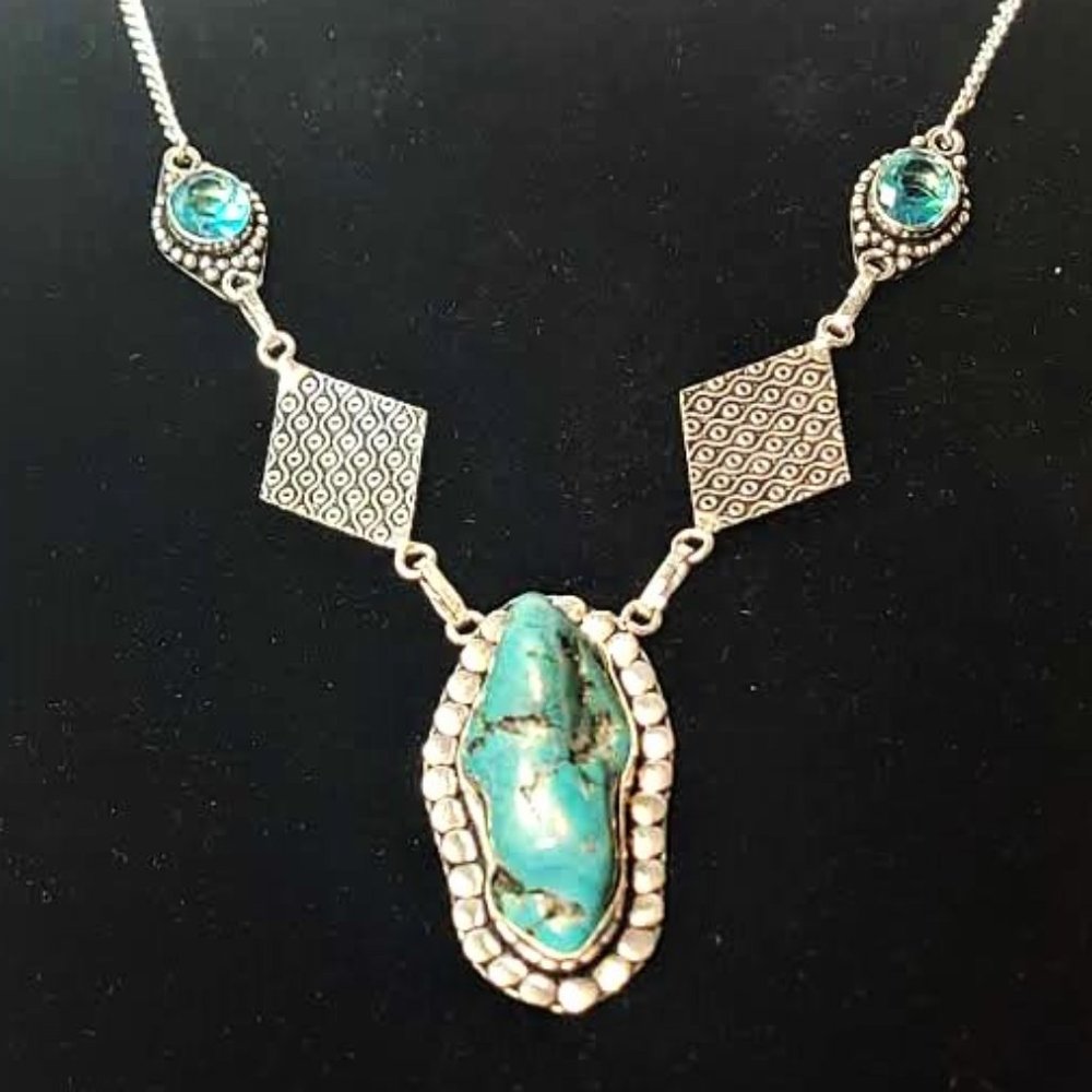 17" 925 Turquoise Blue Topaz  Necklace